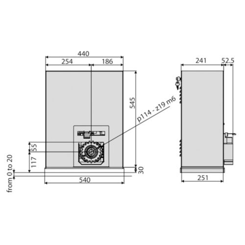 Medidas motor para puertas correderas SP 3500 BFT