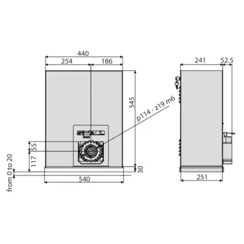 Medidas motor para puertas correderas SP 3500 BFT