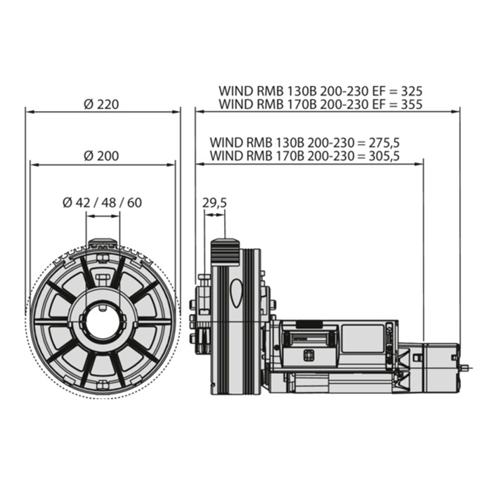 Dimensiones motor para cierres metálicos WIND RM BFT